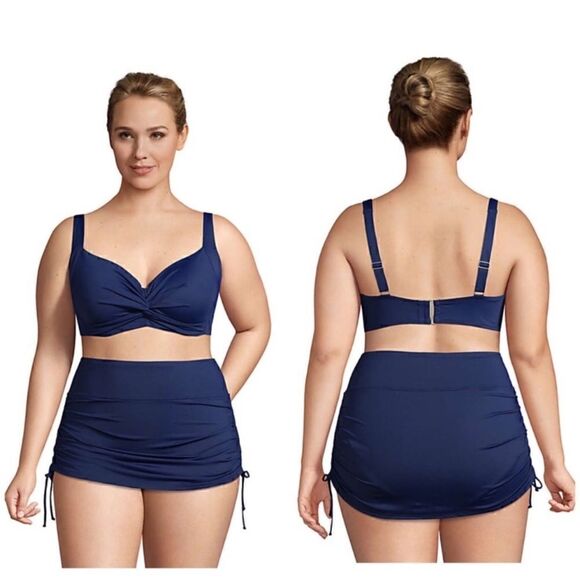 Land’s End Retro bikini top adjustable straps underwire  navy or black D cup Var - Picture 4 of 9